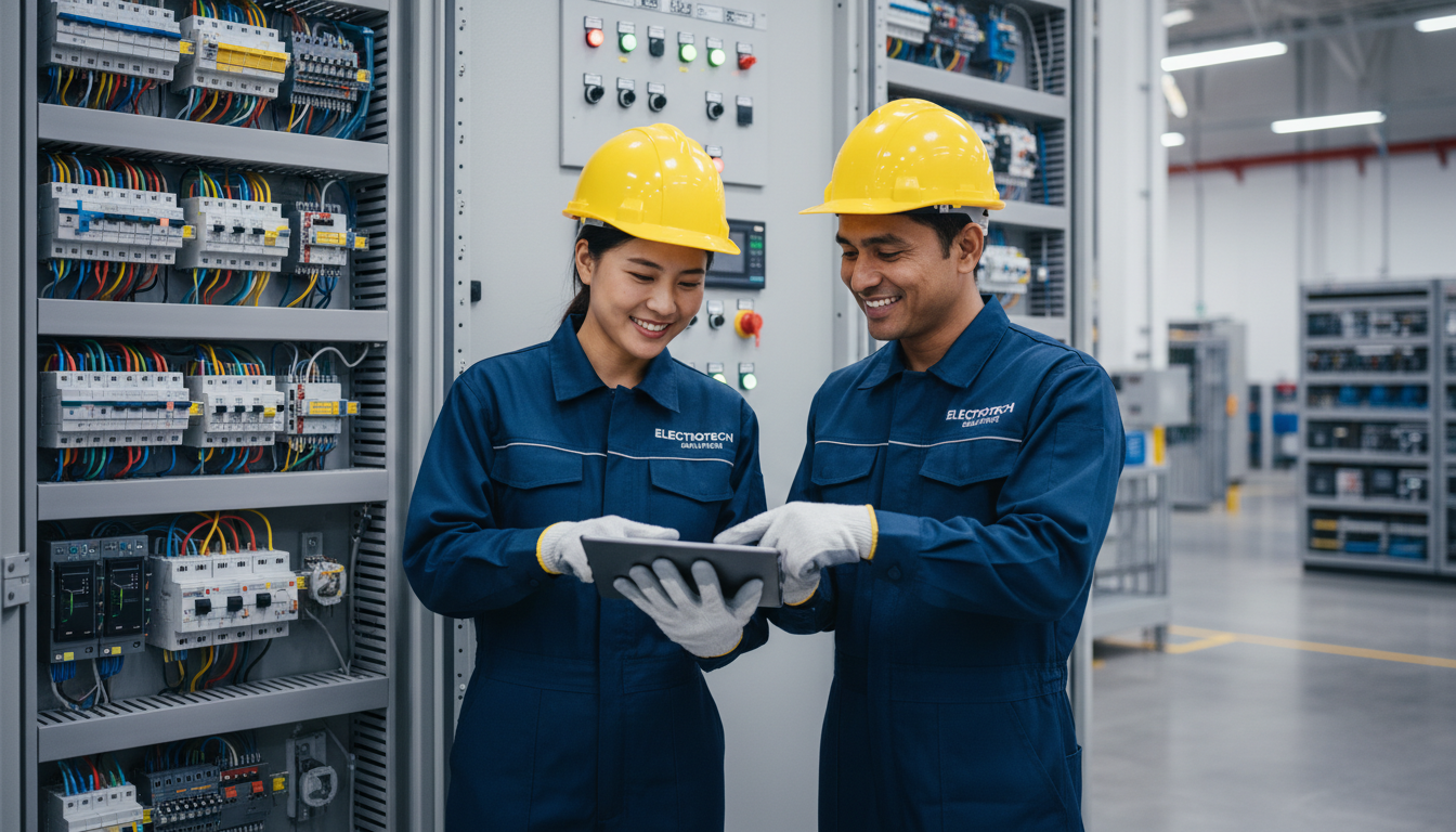 Expert electricians collaborating